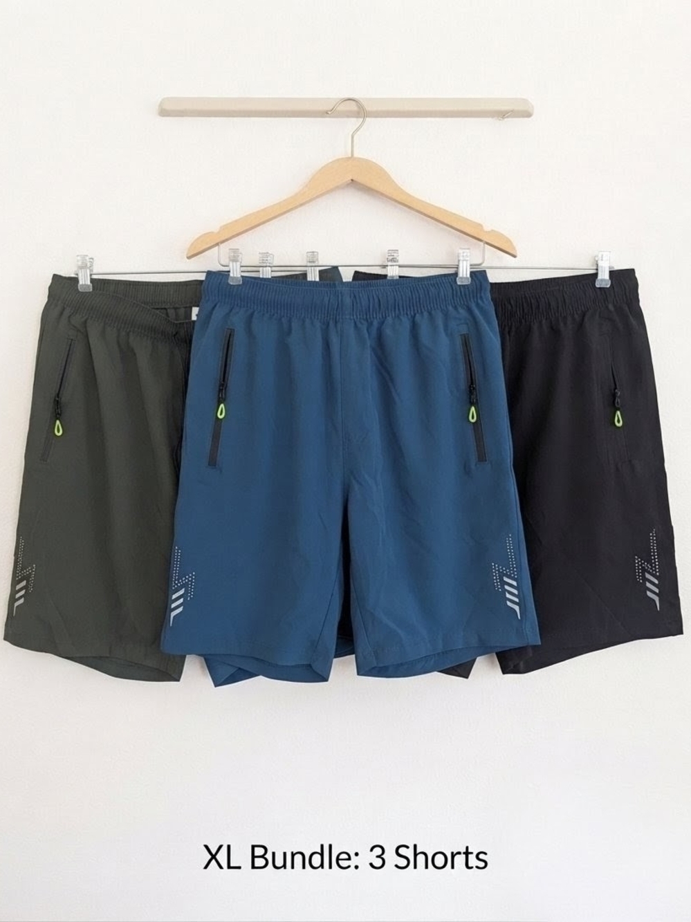 Men's Performance Elastic Waist Zipper Pockets Shorts Blue Black (3 Pack Bundle)